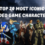 Top 20 Most Iconic Video Game Characters - A visually striking image featuring famous characters like Mario, Sonic, Link, Lara Croft, Kratos, Master Chief, and Samus Aran, set against a dramatic cloudy background.